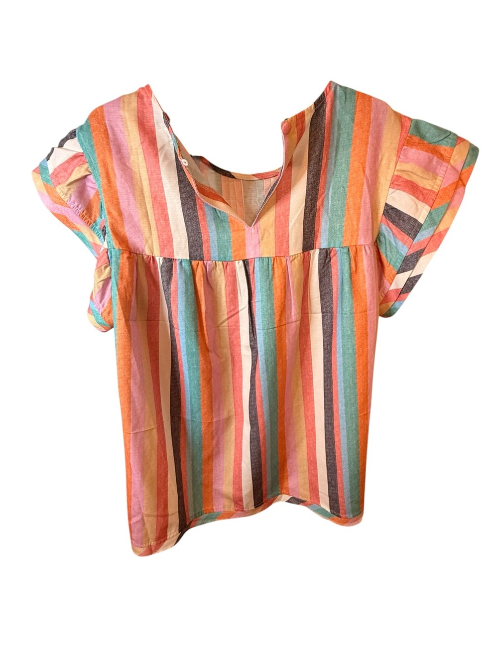 Y2K Boutique multicolor striped tiered ruffle cap sleeve top Size Large Women’s